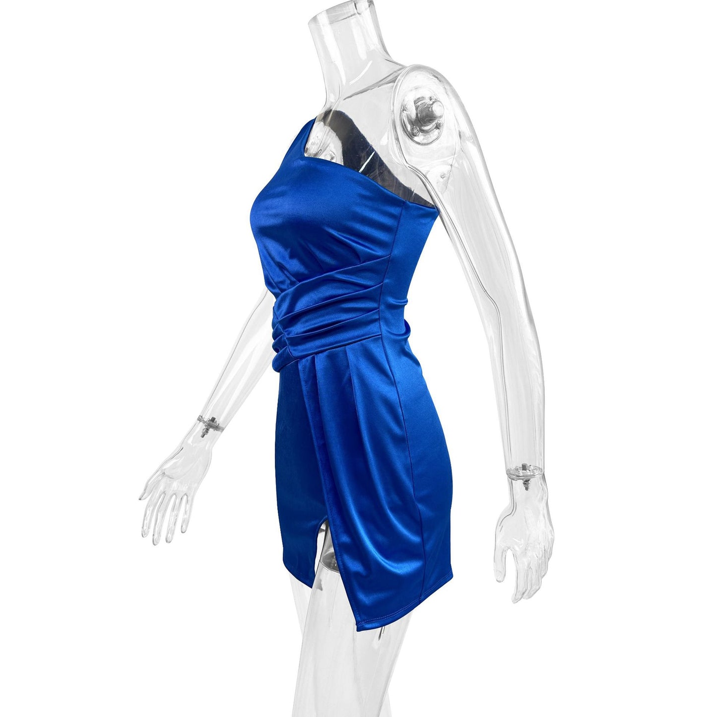 Summer Slim Fit Sexy Women Clothing Shoulder Collar Pleated High Grade Nightclub Dress