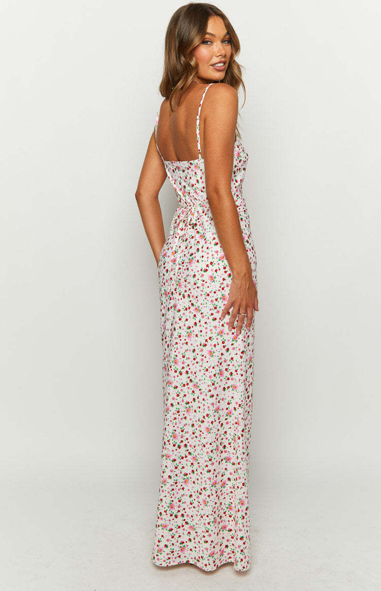 Women Clothing Summer Suspender U Collar Slim Fit Backless Floral Dress