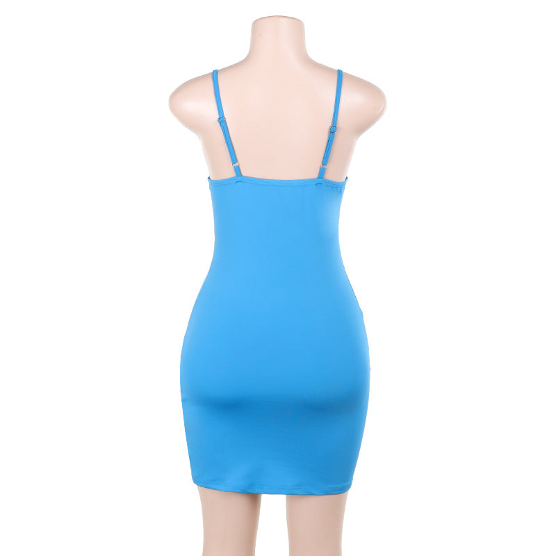 Sling Thin Glittering Chest Cup Knitted Sheath Dress Women Sexy Dress