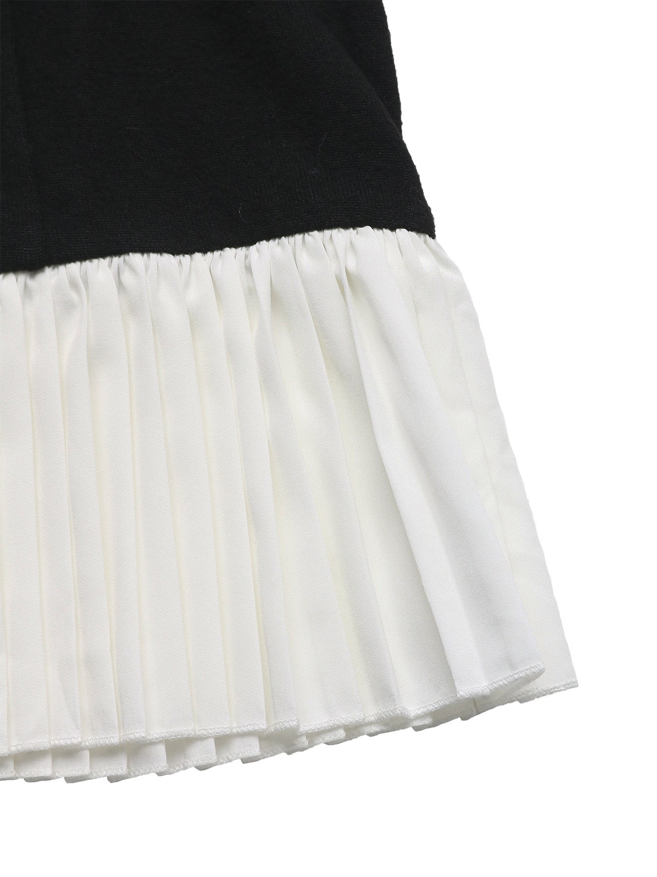 Contrast Color Office Dress Elegant Pleated Stitching Faux Two Piece Collared Dress