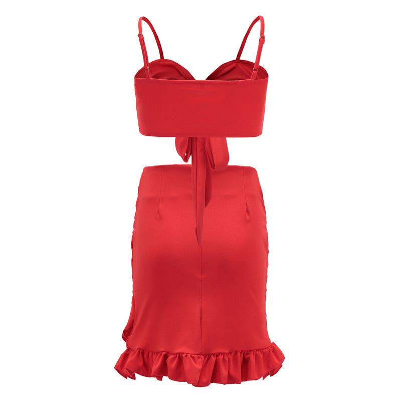 Bandeau Camisole High Waist Ruffles Package Hip Vacation Skirt Set