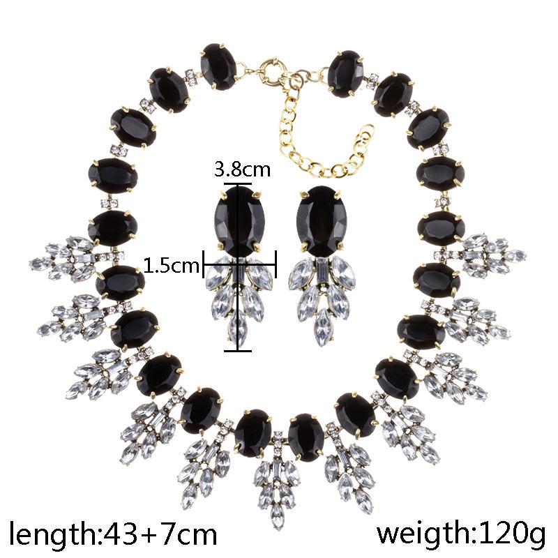 Accessories Handmade Exaggerated Colorful Crystal Necklace Earrings Suite