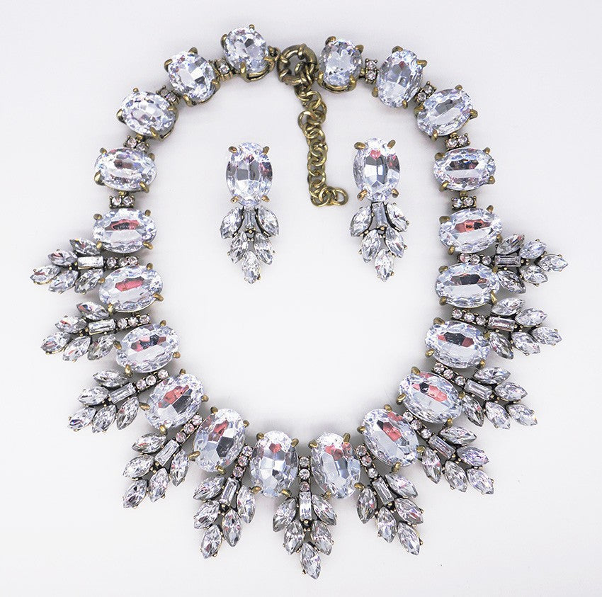 Accessories Handmade Exaggerated Colorful Crystal Necklace Earrings Suite