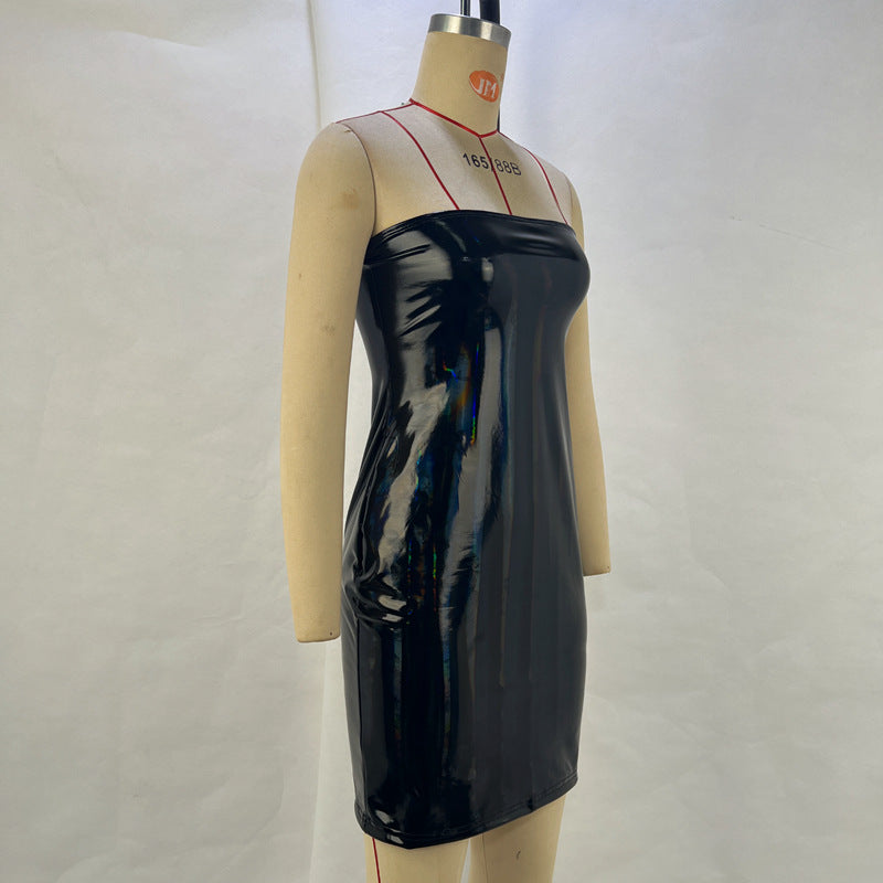 Women Clothing Spring Summer Shiny Surface Personality Horizontal Bra Dress Women Dress