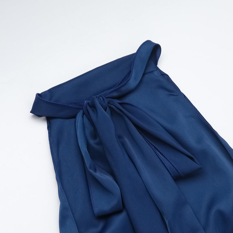 Autumn Elegant Slim Satin Elegant Backless Dress for Women Dress