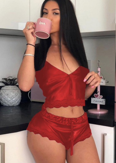Sexy Lingerie Sexy Suit High Elastic Satin Home Pajamas Sexy 2-Piece Set