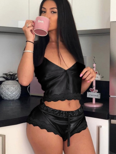 Sexy Lingerie Sexy Suit High Elastic Satin Home Pajamas Sexy 2-Piece Set