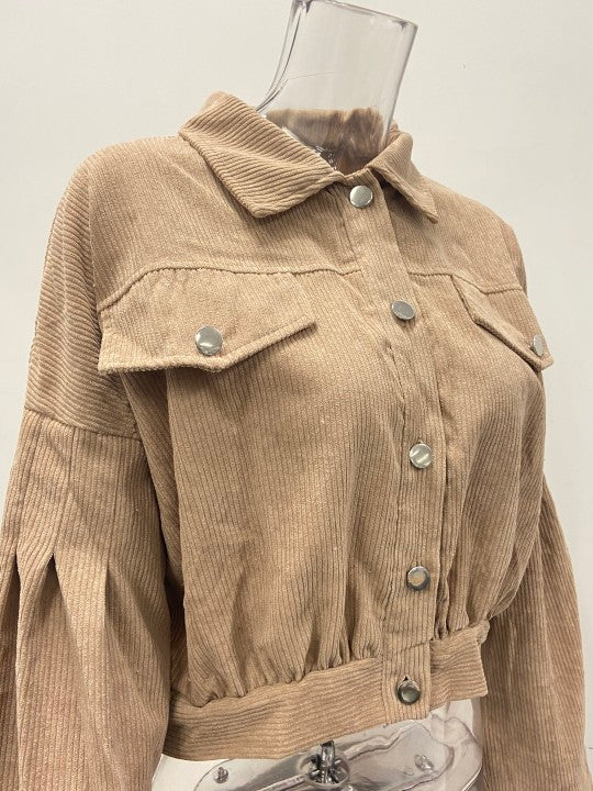 Autumn Winter Lantern Long Sleeve Corduroy Casual Short Coat Jacket Women Clothing