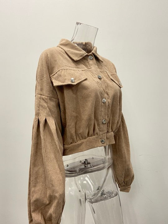 Autumn Winter Lantern Long Sleeve Corduroy Casual Short Coat Jacket Women Clothing