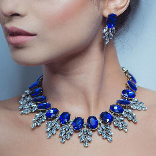 Accessories Handmade Exaggerated Colorful Crystal Necklace Earrings Suite