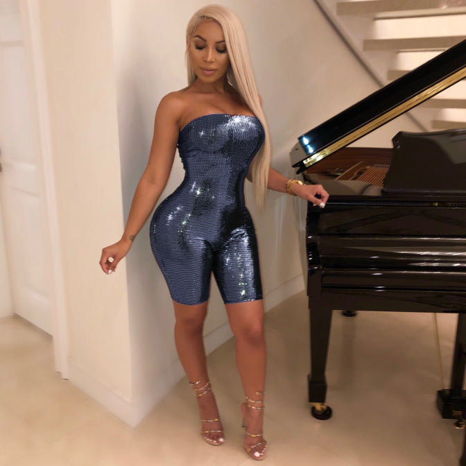 Sexy Bandeau Zipper Slim Fit Craft Cloth Backless Nightclub Romper