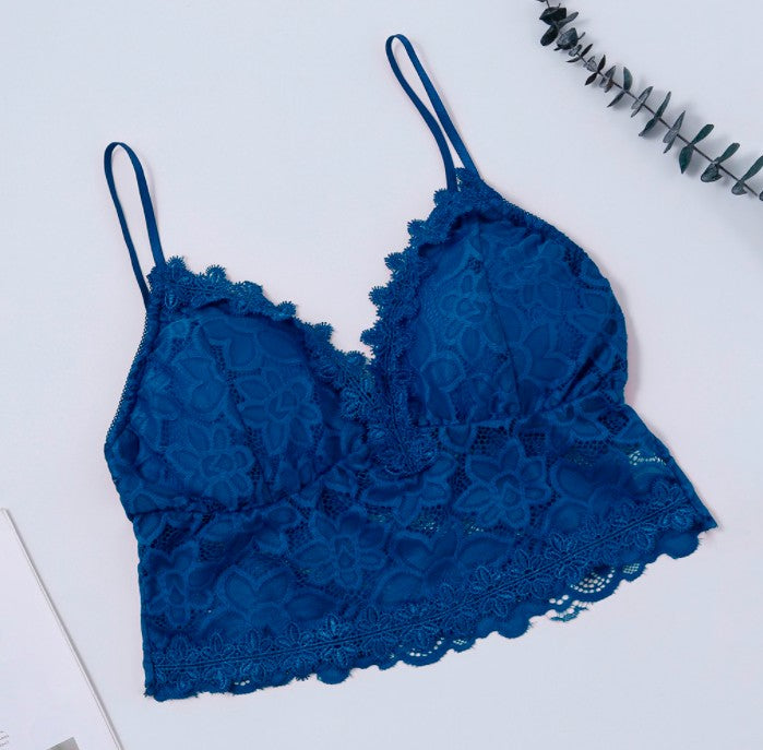 Sexy Goddess Hazy Sexy Charming Hollow Out Cutout Lace Thin Strap Triangle Cup Bra Wireless Backless Women Underwear