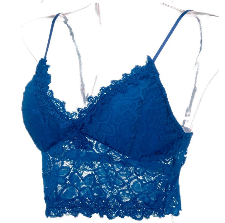 Sexy Goddess Hazy Sexy Charming Hollow Out Cutout Lace Thin Strap Triangle Cup Bra Wireless Backless Women Underwear
