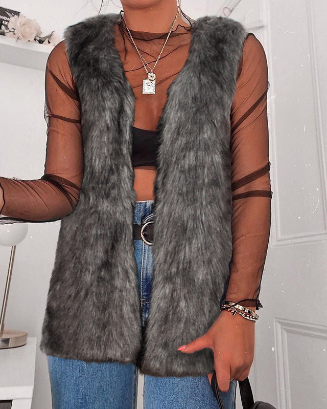 Autumn Winter Faux Fur Sleeveless Top Vest Women Vest Trendy All Matching