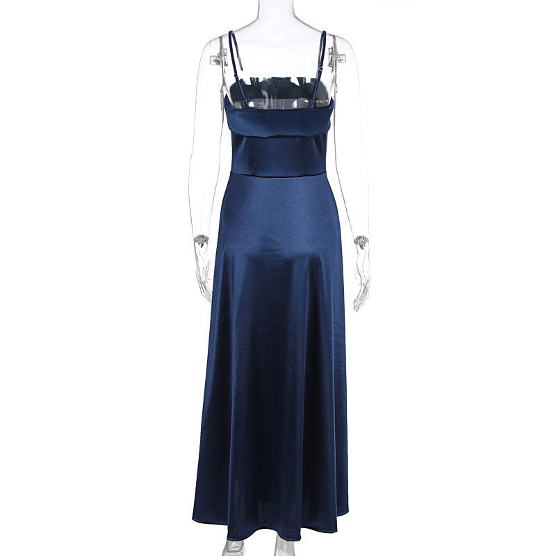 Summer French Retro Elegant Satin Strap Evening Dress