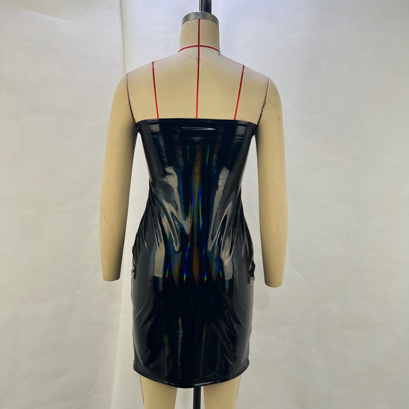 Women Clothing Spring Summer Shiny Surface Personality Horizontal Bra Dress Women Dress