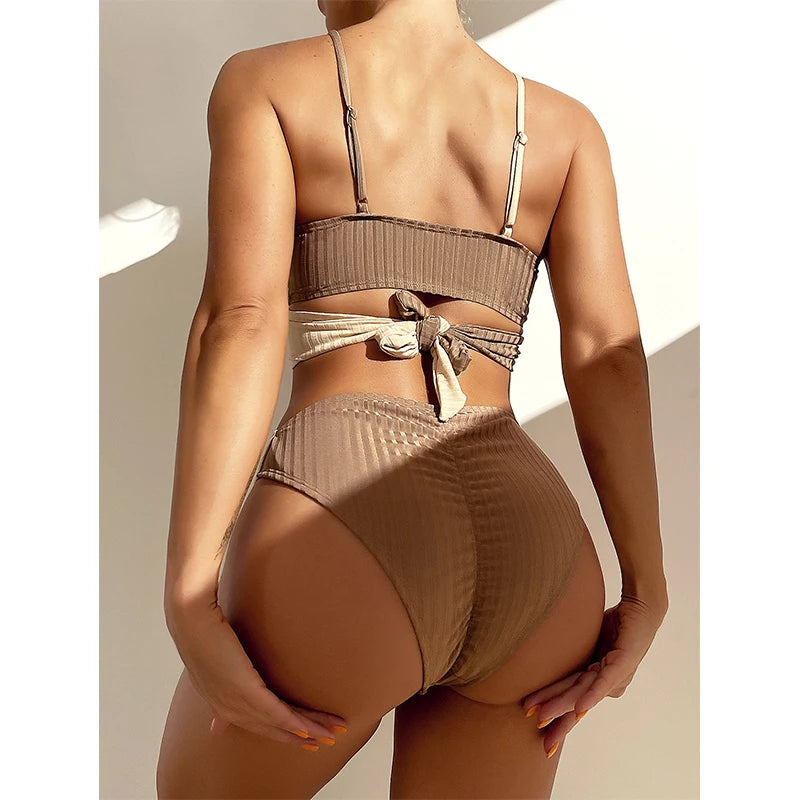 Patchwork Bikini Set Bandeau Swimsuit Women Sports Bathing Suits Swimwear