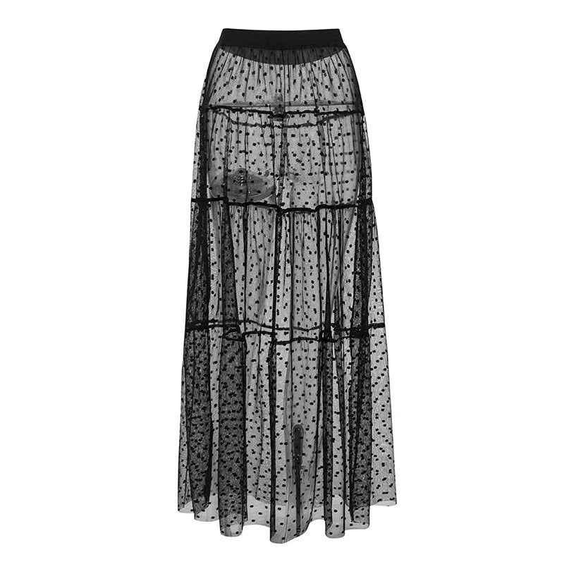 Polka dot Beach-ups High waist long skirts Sexy see through summer women swimsuit bikini cover up Elegant Beach skirt