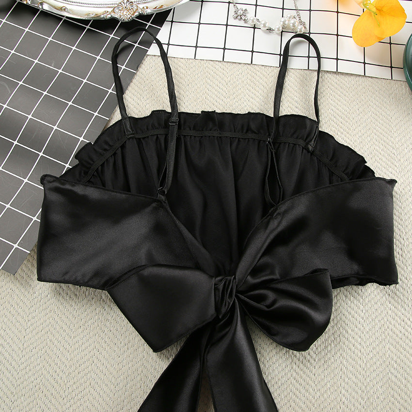 Summer Satin Design Sexy Pajamas Sexy Tied Spaghetti Strap Shorts Two Piece Set Homewear