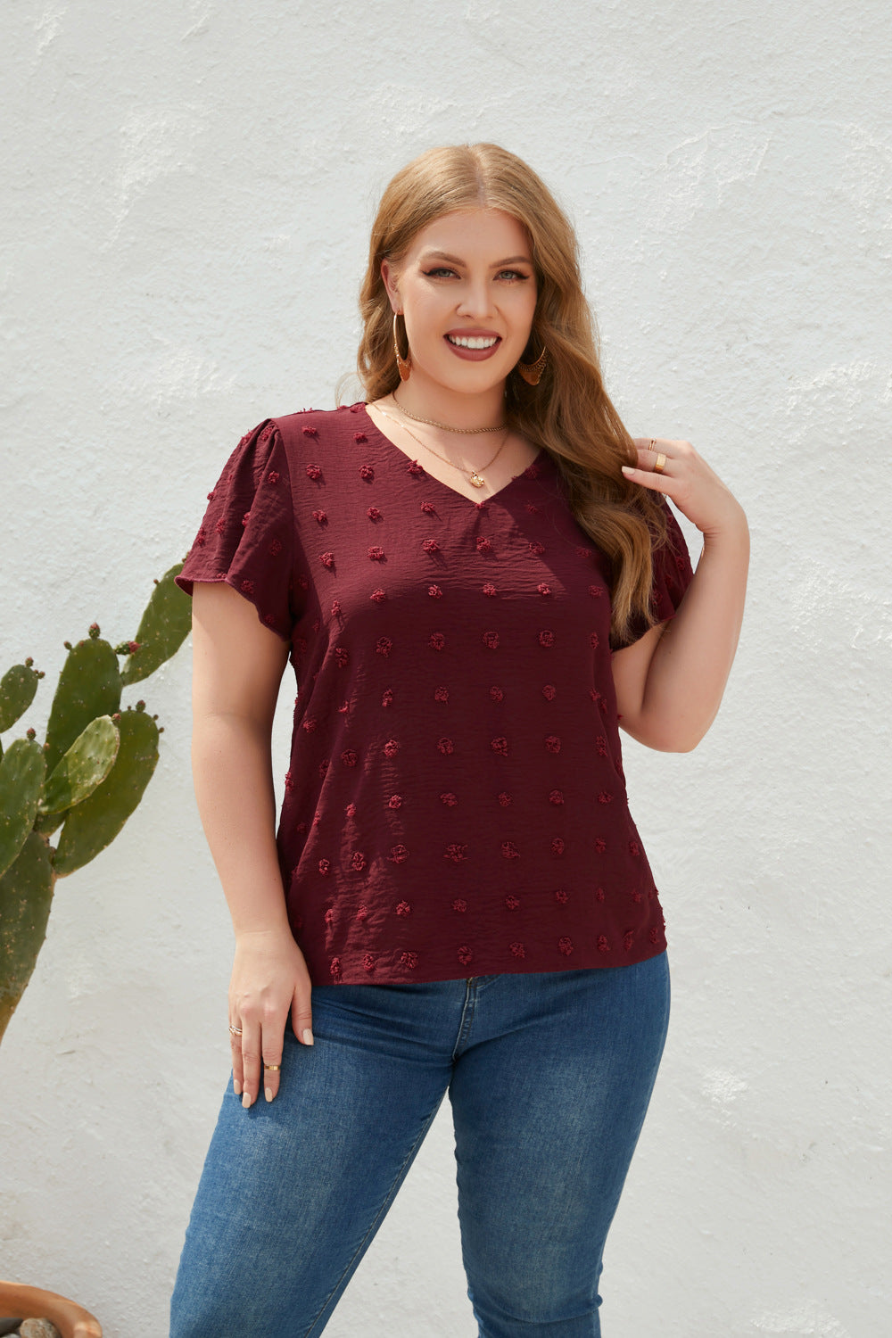 Plus Size Loose Fitting Casual T shirt Spring Summer Women Clothing V neck Fur Ball Short Sleeve Office Top