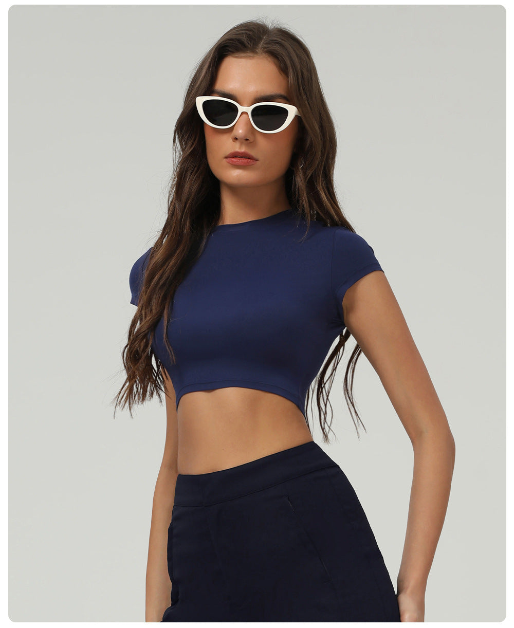 Tight Brushed Yoga T shirt Casual Top Outdoor Sports Short Sleeve Women Dance Workout Clothes Top