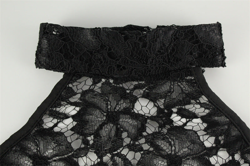 Arrival High Class Elegant Red Carpet Women Clothing Cutout Lace Stitching Sleeveless Halter Slim Fit Sexy Dress Women