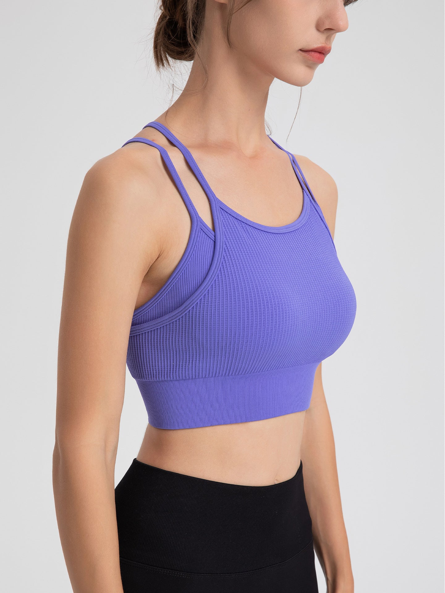 Sports Underwear Women Spaghetti Strap Beauty Back Faux Two Piece Sports Underwear Yoga Workout Clothes Bra Vest