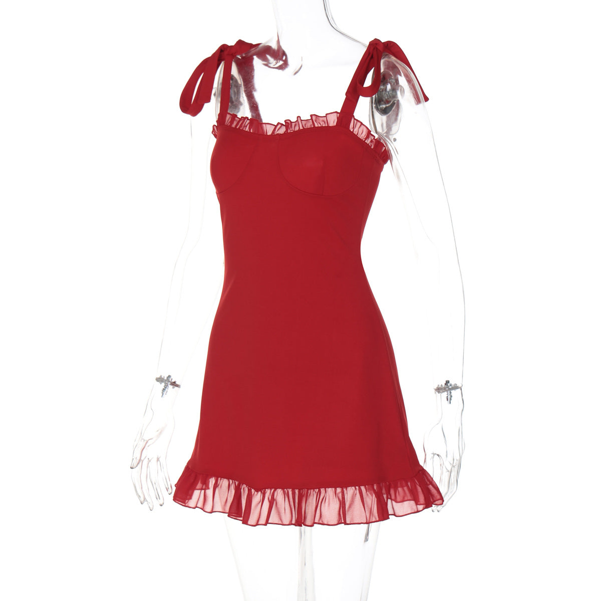 Women Clothing Summer Sexy Low Cut off Neck Strap Slim Fit Waist Controlled Slimming Dress