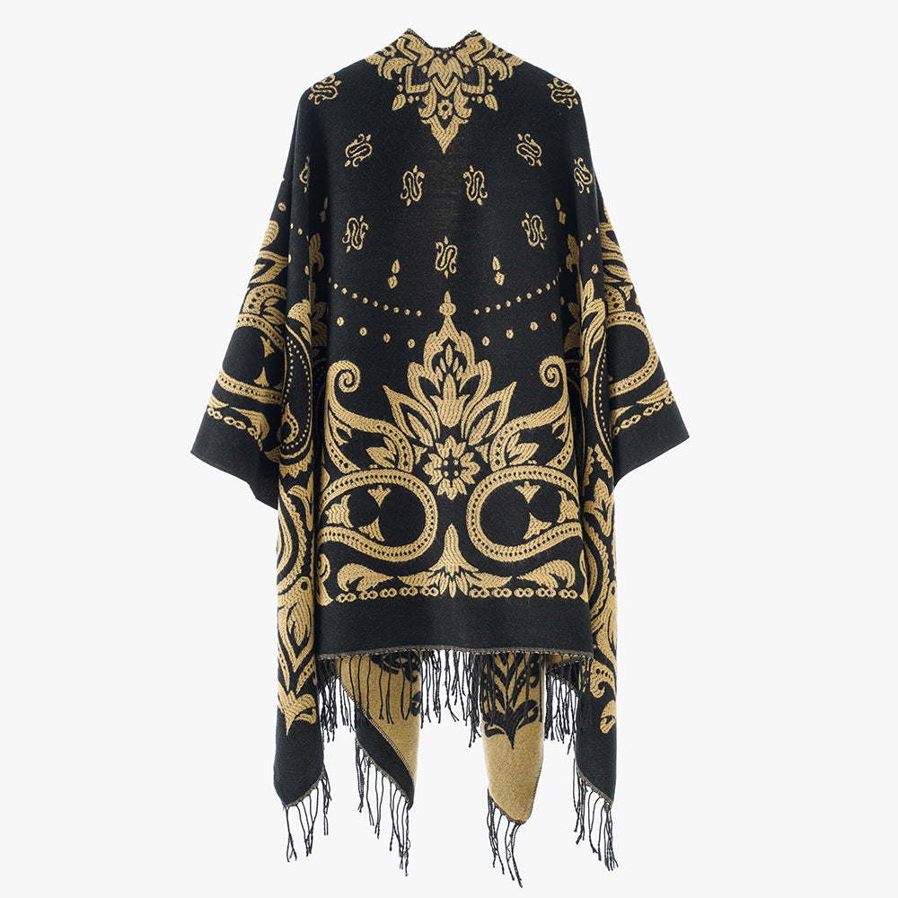 Retro Ethnic Print Shawl Thickening Large Kerchief Autumn Winter Warm Warm Shawl