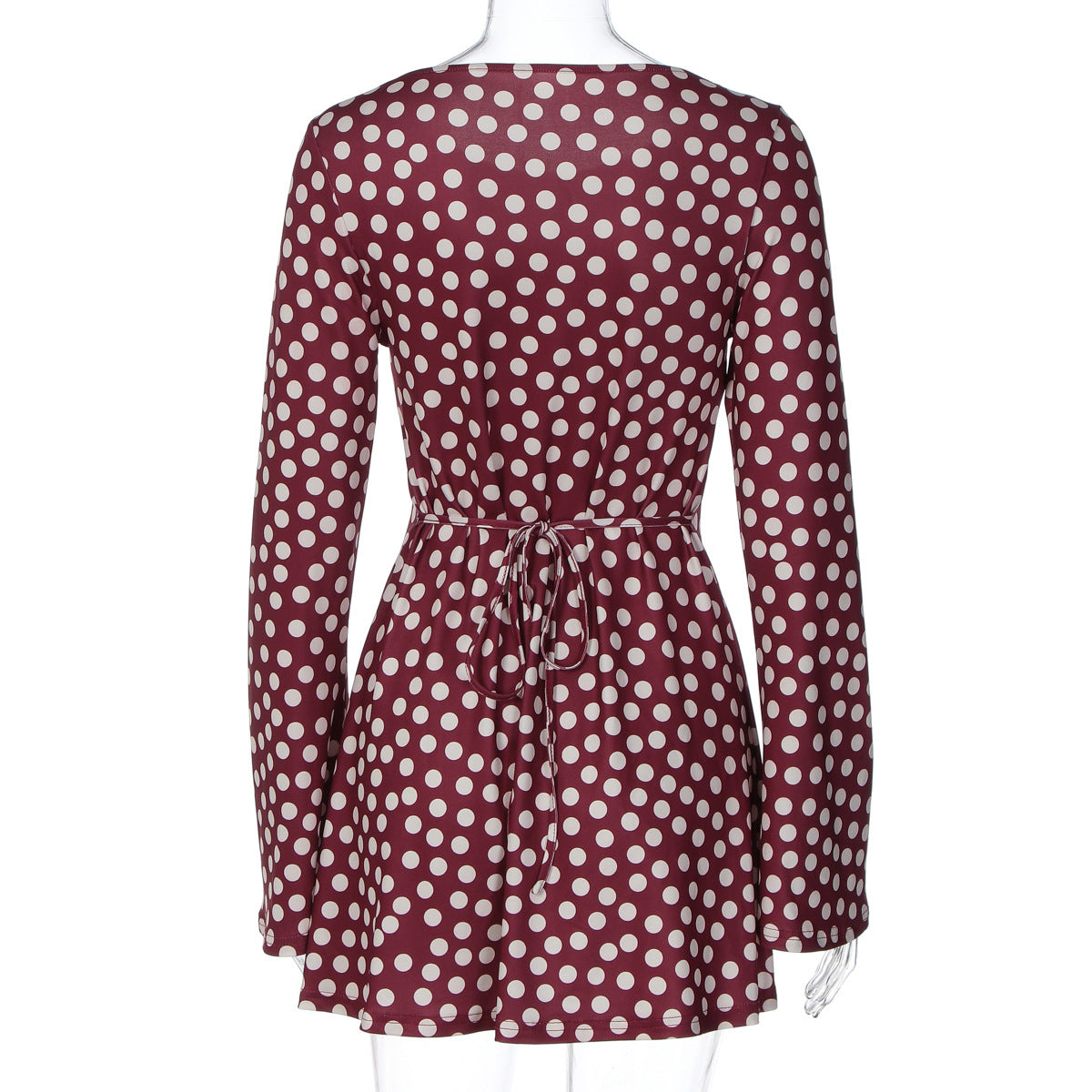 Women Clothing Autumn Polka Dot Print Slim Fresh Long Sleeve Short Dress