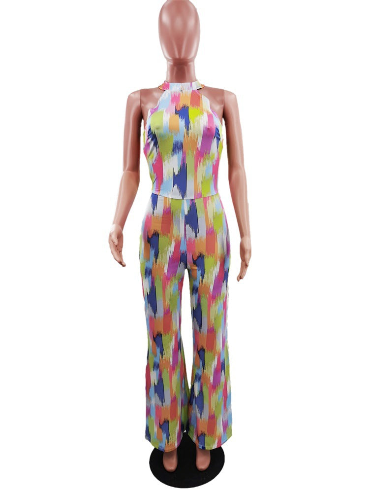 Printed Casual Color Stripes Women Jumpsuit