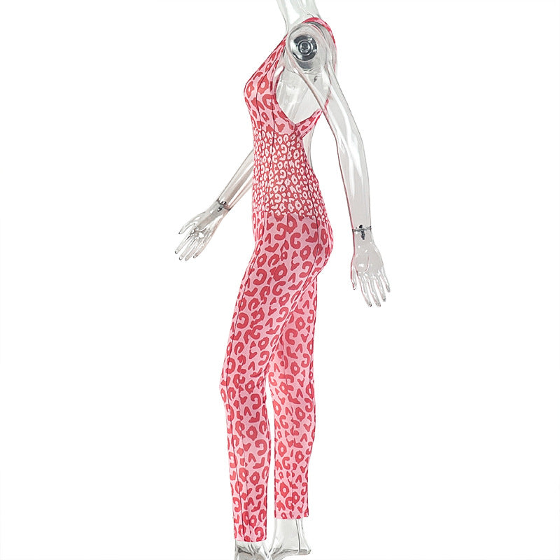 Casual Home Women Clothing Daily Curve Fitted Waist Jumpsuit Multicolor Printing Sexy Long Jumpsuit
