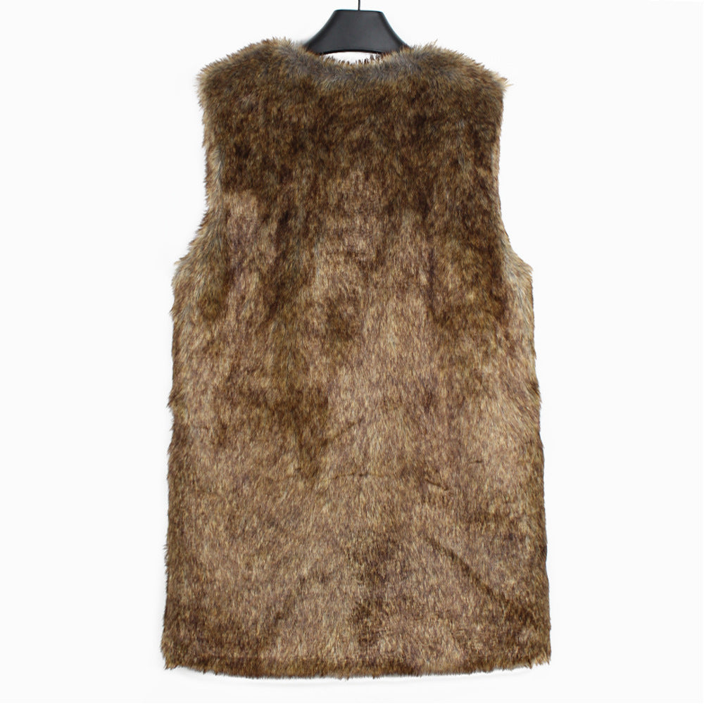 V neck Women Faux Fur Coat Vest Top Artificial Fur Vest