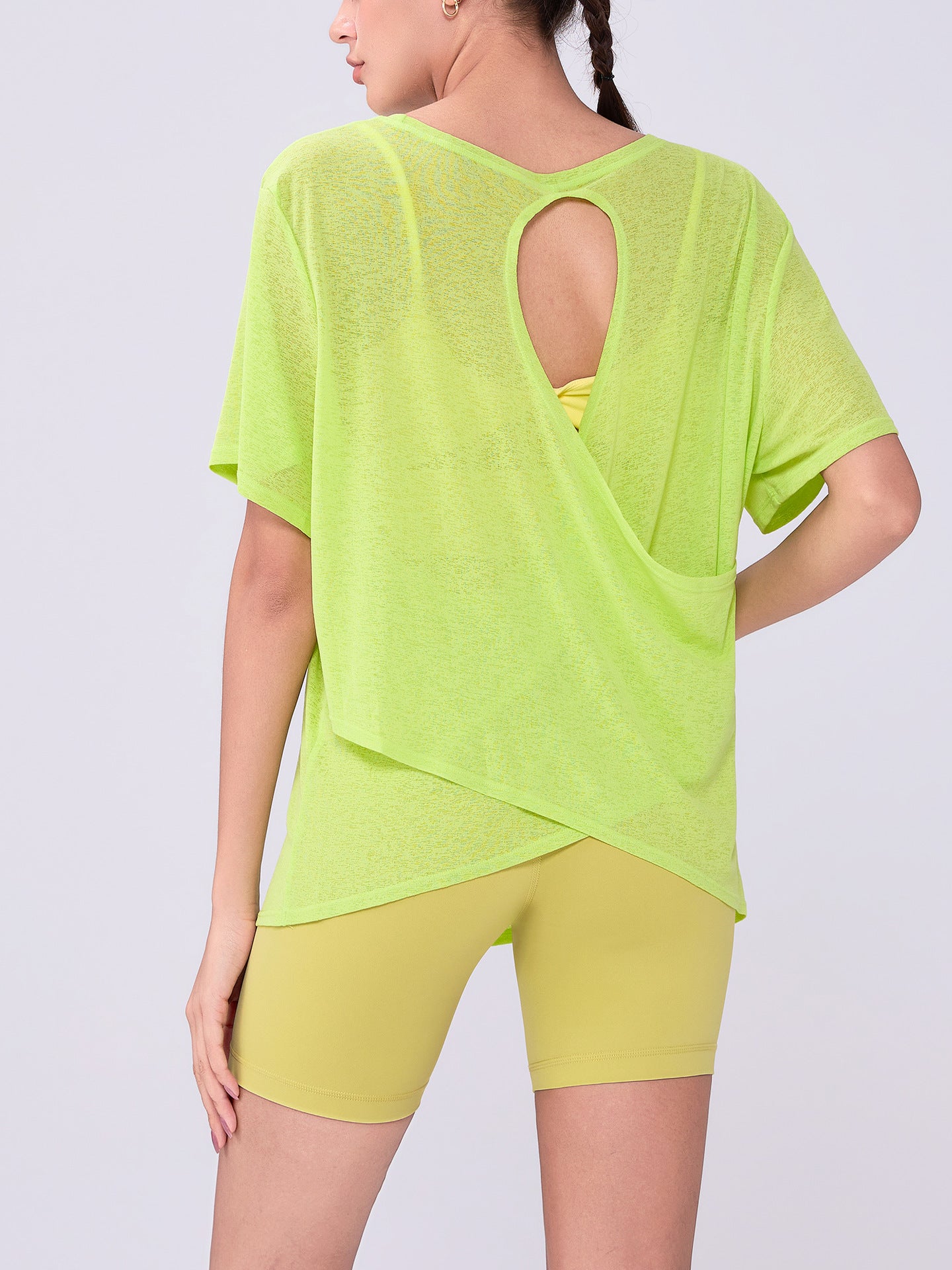 Summer Bunchy Yarn Women Hollow Out Cutout out Beauty Back Loose Yoga Blouse Breathable Lightweight plus Size T shirt Casual Sports Short Sleeve