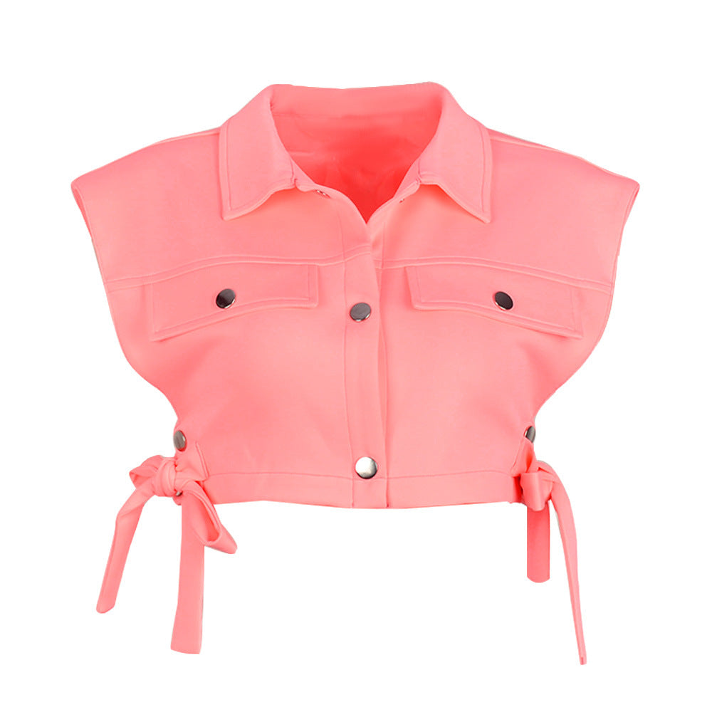 Women Clothing Snap Lace up Trendy Hollow Out Cutout out Overalls Vest Top