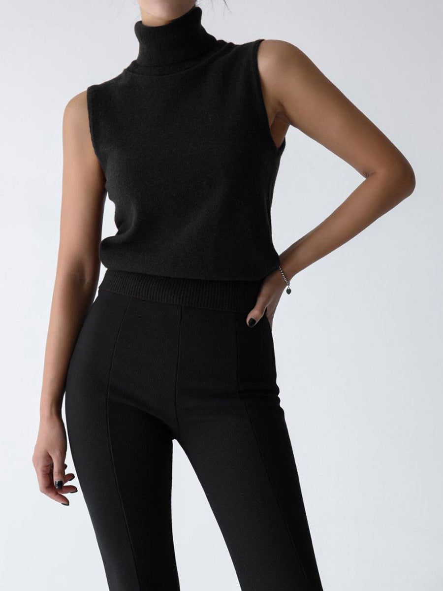 Knitted Sleeveless Vest Autumn High Neck Vest Sweater Minimalist Vest Top Women