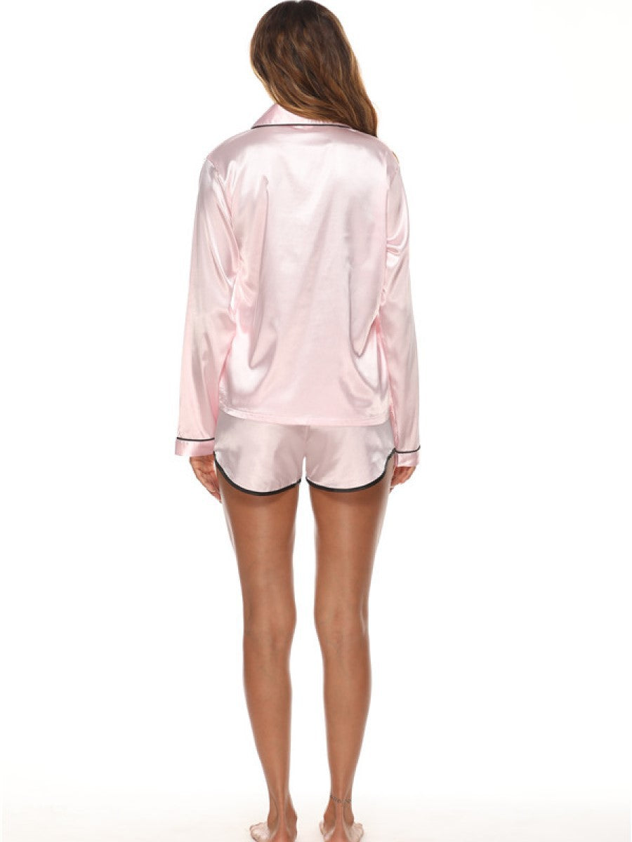 Artificial Silk Long Sleeve Shorts Home Wear Pajamas Women