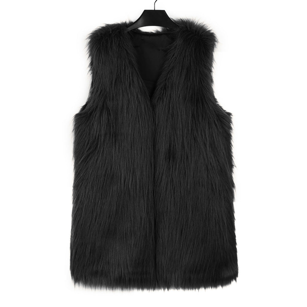 V neck Women Faux Fur Coat Vest Top Artificial Fur Vest
