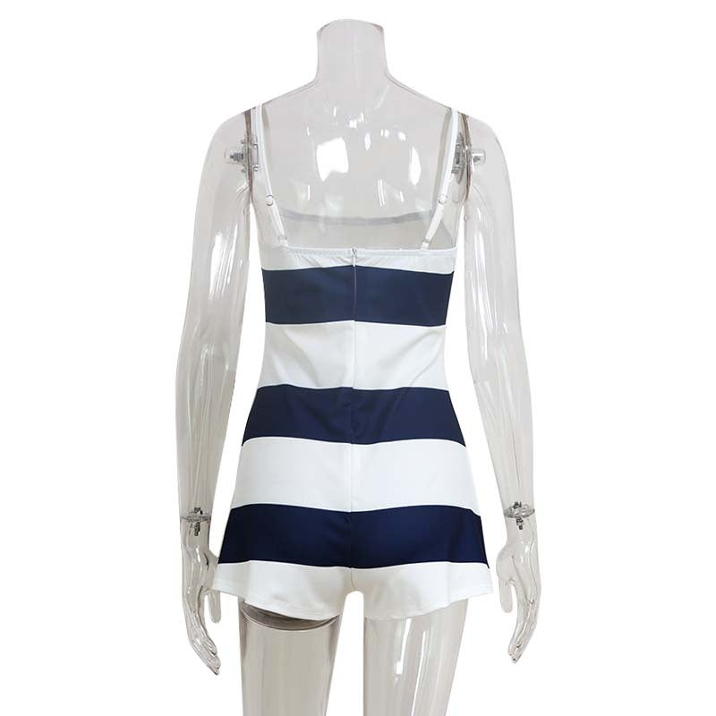 Mixed Color Stripe Romper Simple One Piece Sleeveless Sleeveless Jumpsuit Women