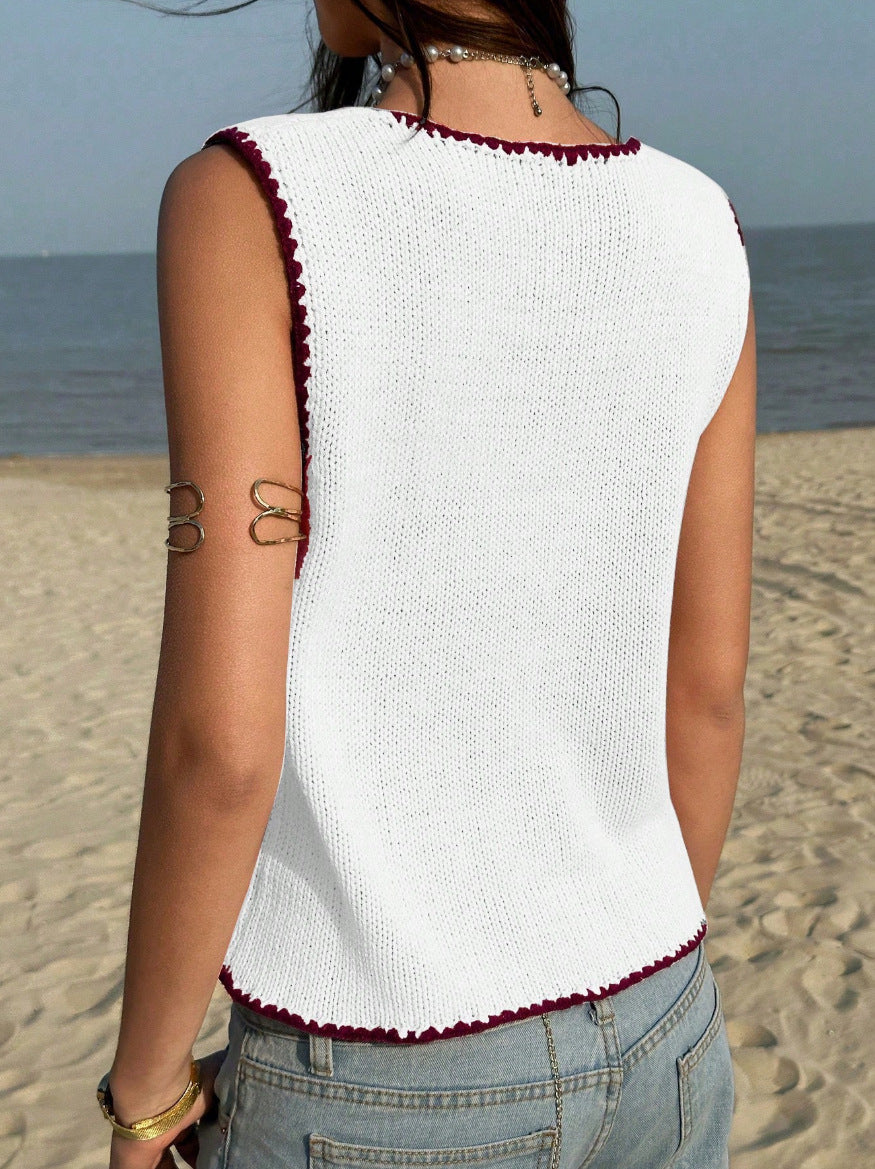 Summer Women Clothing Contrast Color Hook Vest Sleeveless Y2g Sexy Sweater