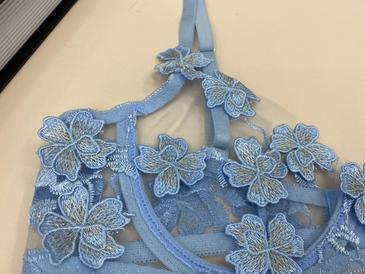 New Sexy Transparent Embroidered Printed Underwear Sexy Suit Two-Piece Set