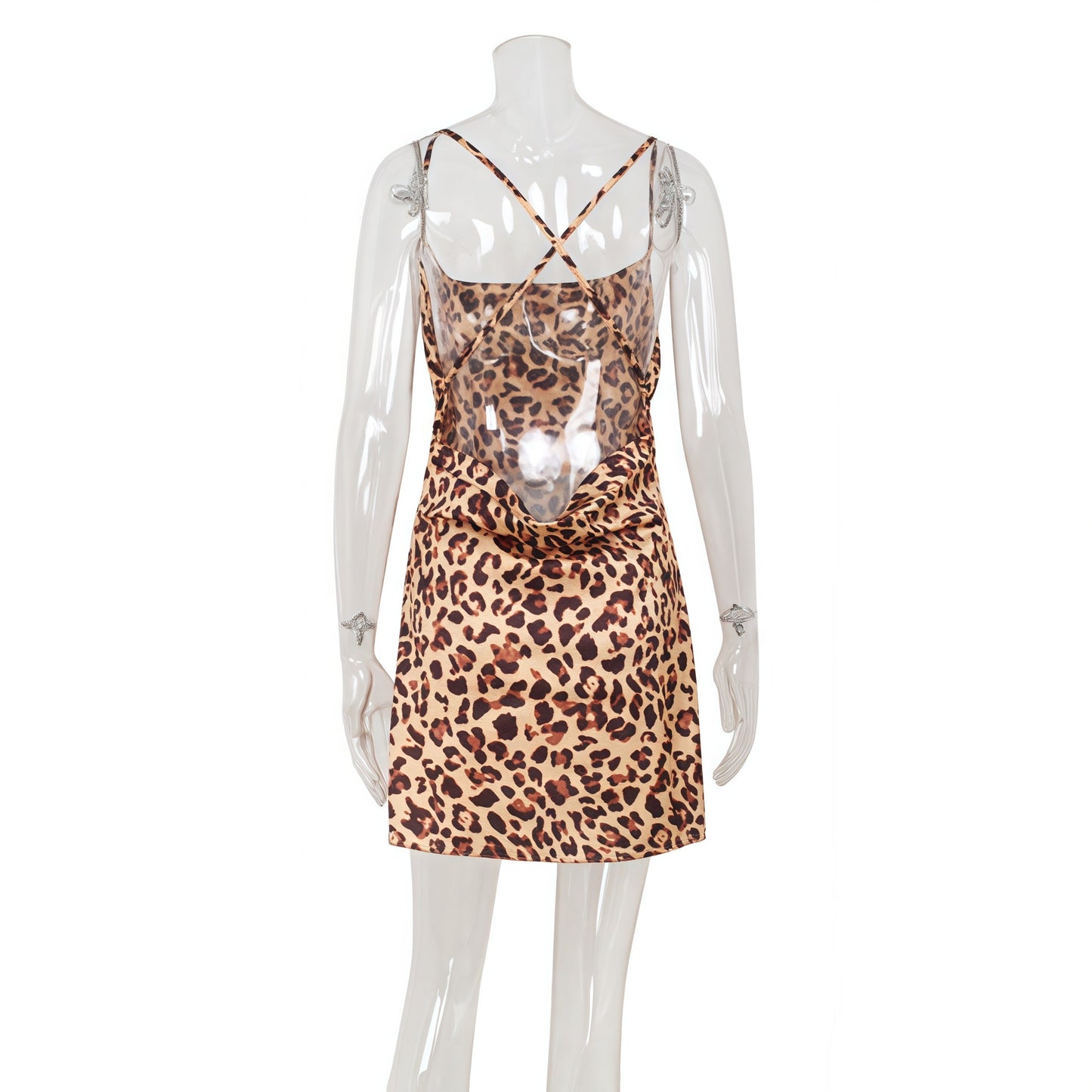 Sexy Women Clothing Leopard Print Swing Collar Backless Slim Fit Vacation Sling Dress
