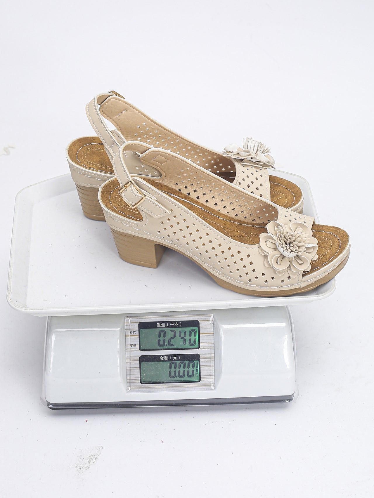 Hollow Out Cutout out Floral High Heel Peep Toe Sandals Women Chunky Heel Buckle Back Empty Sandals