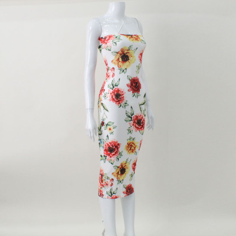Women Floral Printed Sexy Suspender Slim Slimming Elegant Dress Women