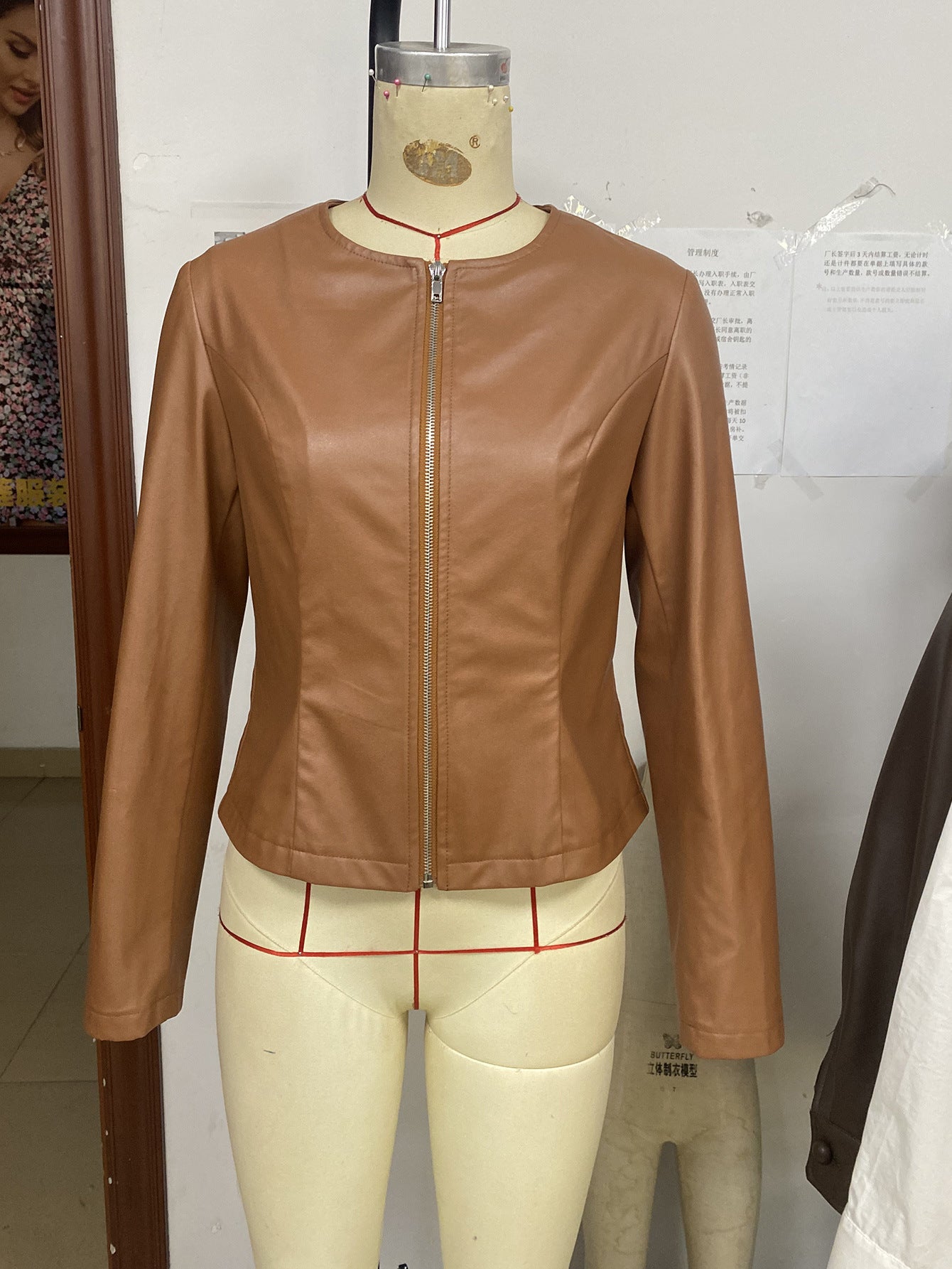 Casual Long Sleeve Solid Color Jacket Coat Top Faux Leather Motorcycle Leather Coat for Women