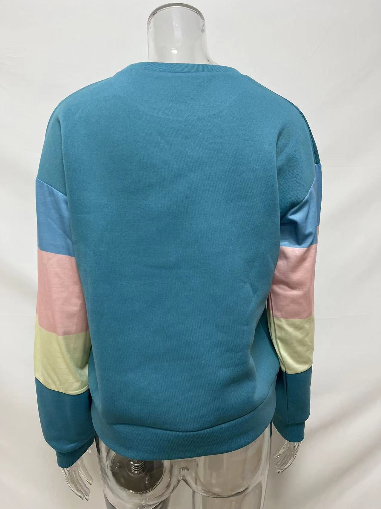 Pullover Sweatshirt Women Spring Autumn Round Neck Long Sleeve Contrast Color Long Sleeve T Shirt Women