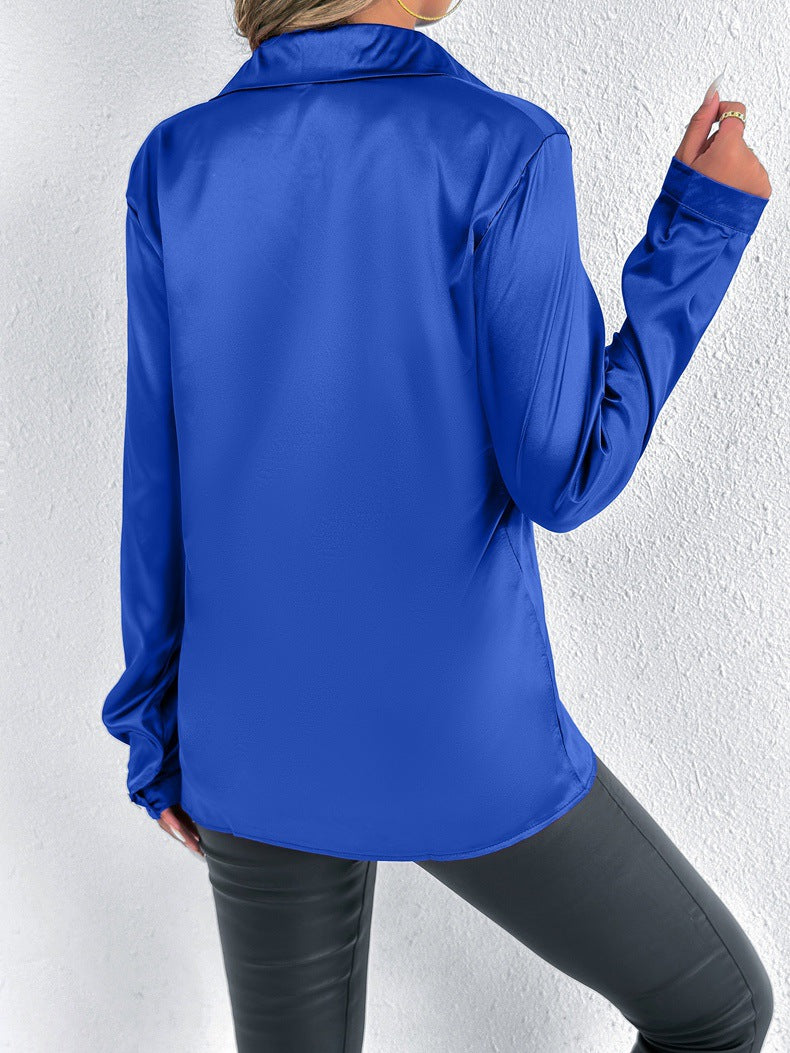 Women Clothes Clothes Spring Summer Satin Shirt Shirt Long Sleeve Satin Top