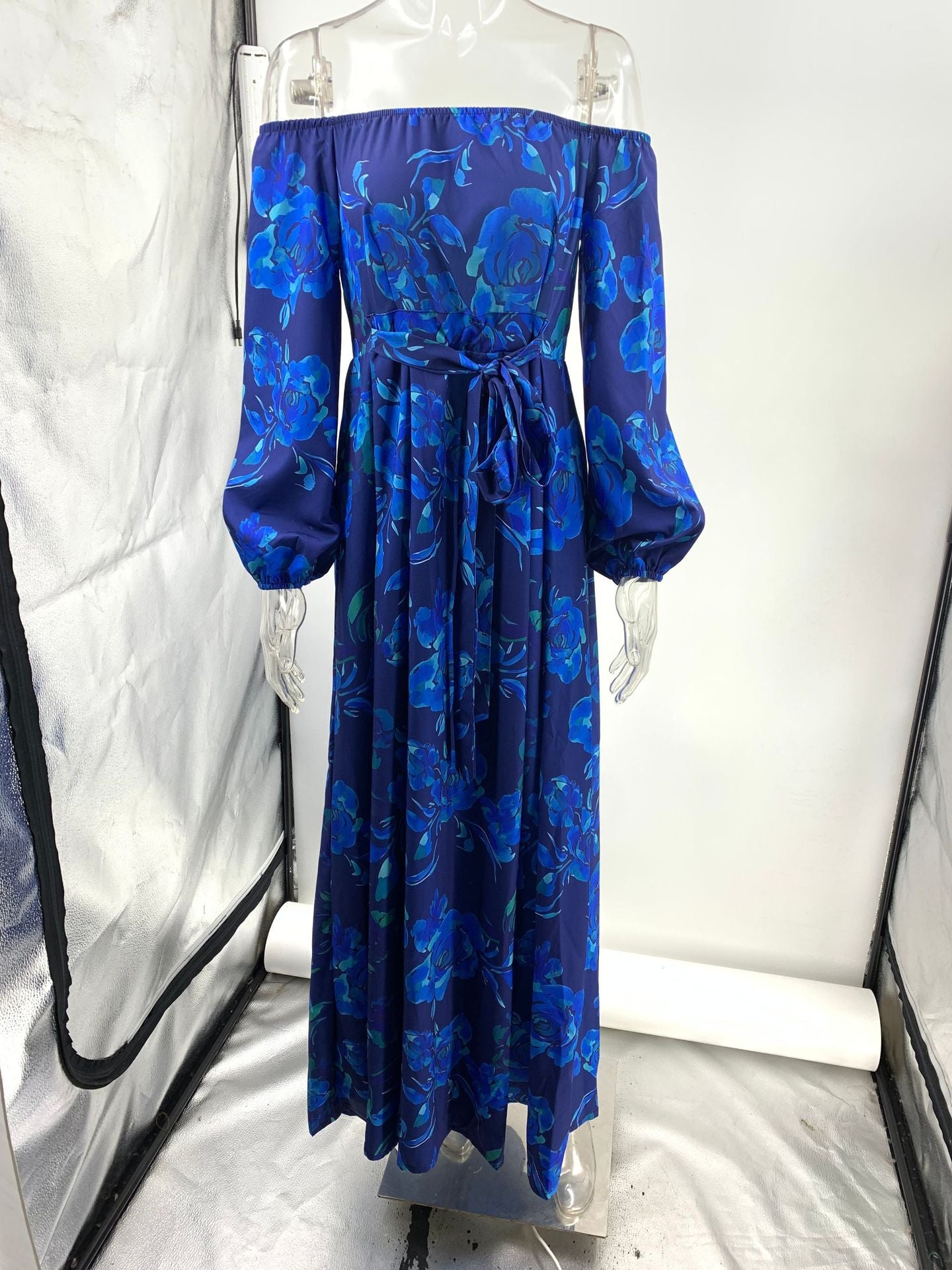 Sexy off Neck Printed Large Swing Maxi Dress