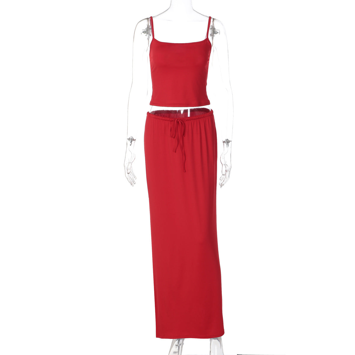 Slim Fit Sexy Little Suspenders Solid Color Sheath Self Tie Dress Two Piece Sets Women