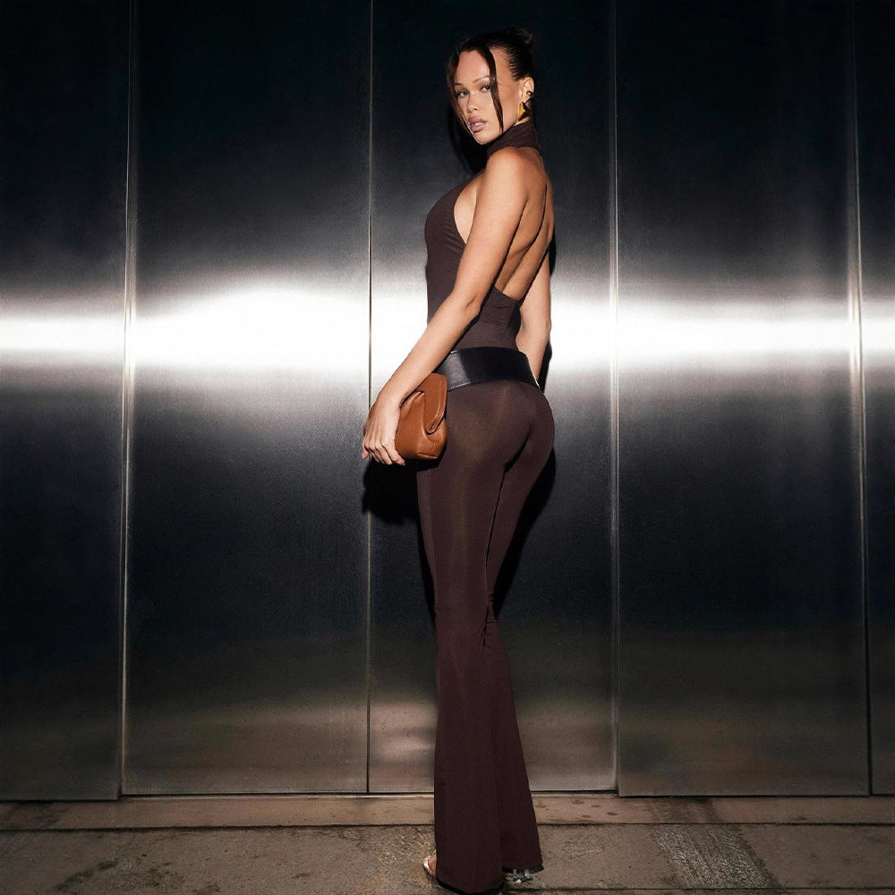 Sexy Millennium Sweet Cool Sleeveless Halter Backless Slim Fit Jumpsuit